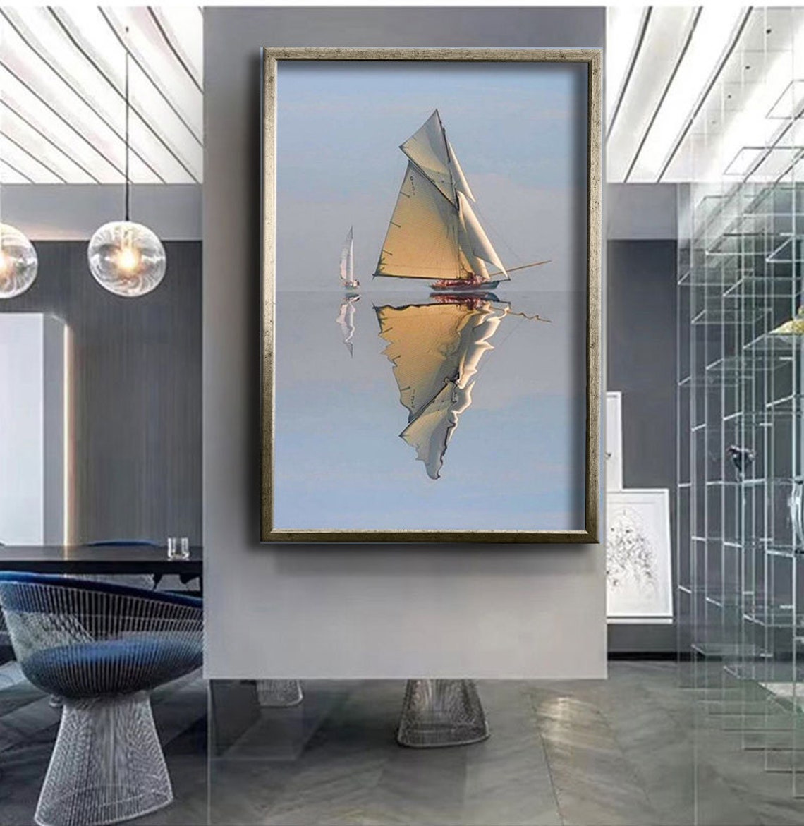 Sailing Boats Mirror Calm Sea Peaceful Ocean Horizon Art Poster - Image 4