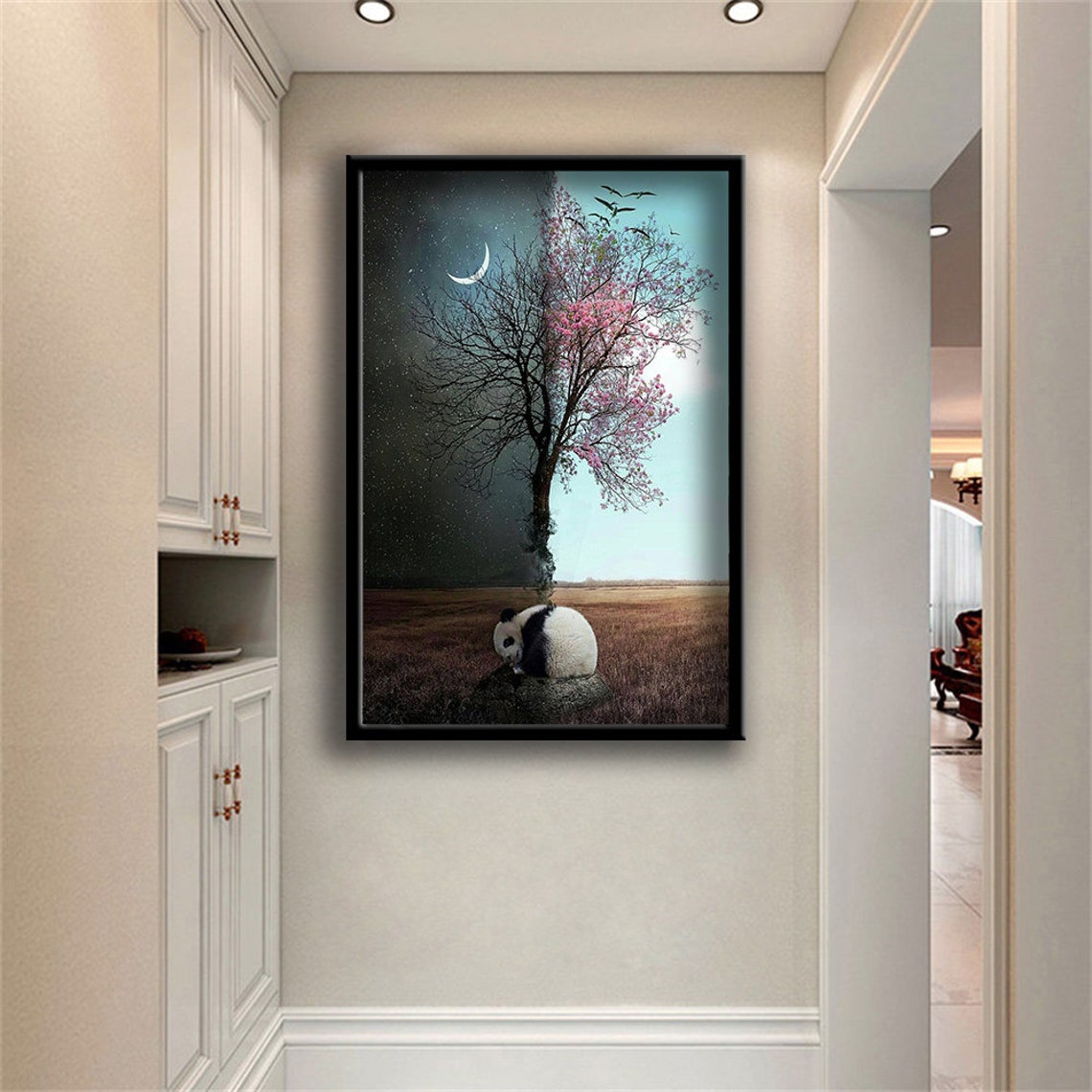 Panda Sleeping Beneath Night And Day Tree Moonlight Blossom Wall Art - Image 2