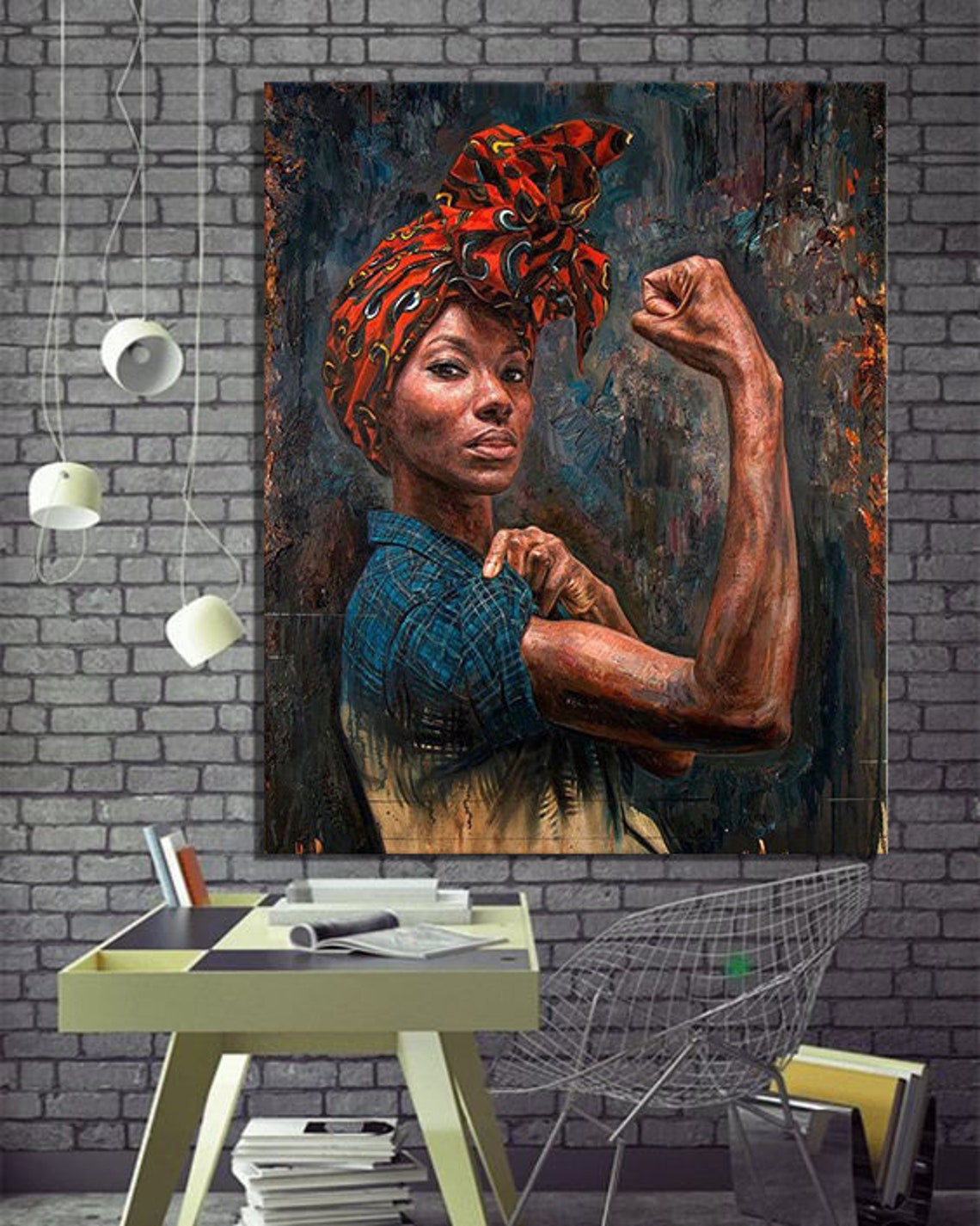Strong African Woman Power Fist Red Headwrap Empowering Art Print - Image 4
