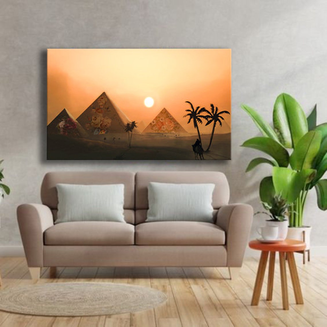 Egypt Pyramids Giza Sunset Palms Floral Silhouette Travel Poster - Image 4