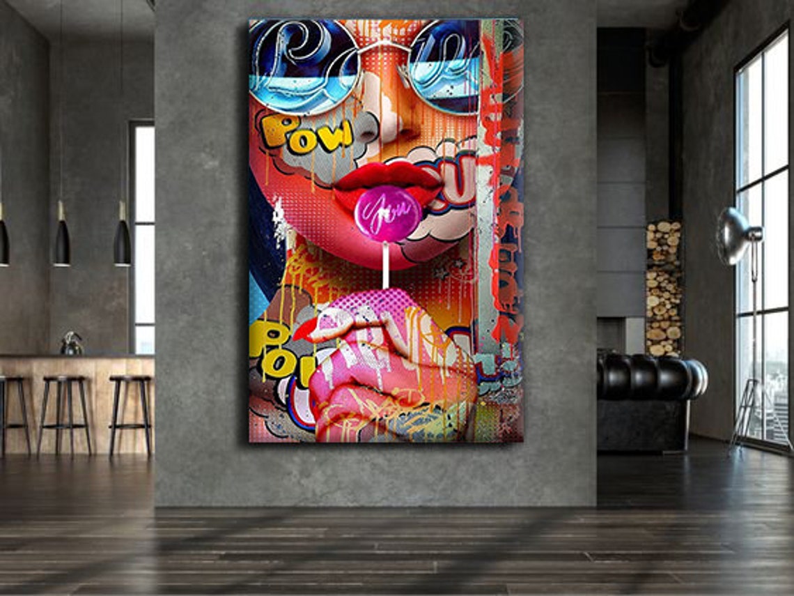 Pop Art Woman Sunglasses Pink Lollipop POW Graffiti Wall Art Print - Image 3