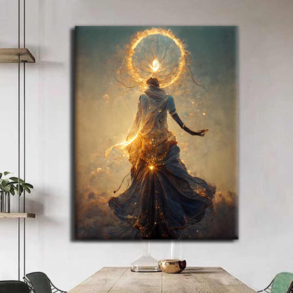 Fire Goddess Woman Painting Golden Halo Ethereal Fantasy Art Wall Poster - Image 4