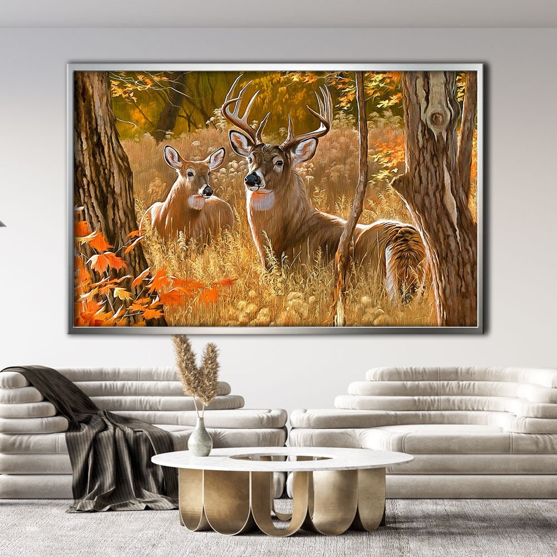 Whitetail Deer Buck And Doe In Golden Autumn Forest Wildlife Poster - Image 4