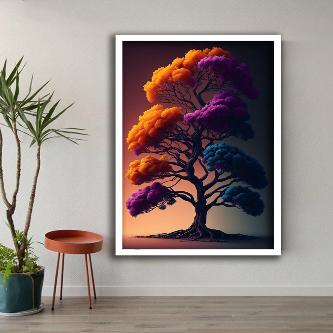 Colorful Tree Of Life Orange Purple Blue Dreamy Fantasy Art Poster - Image 2