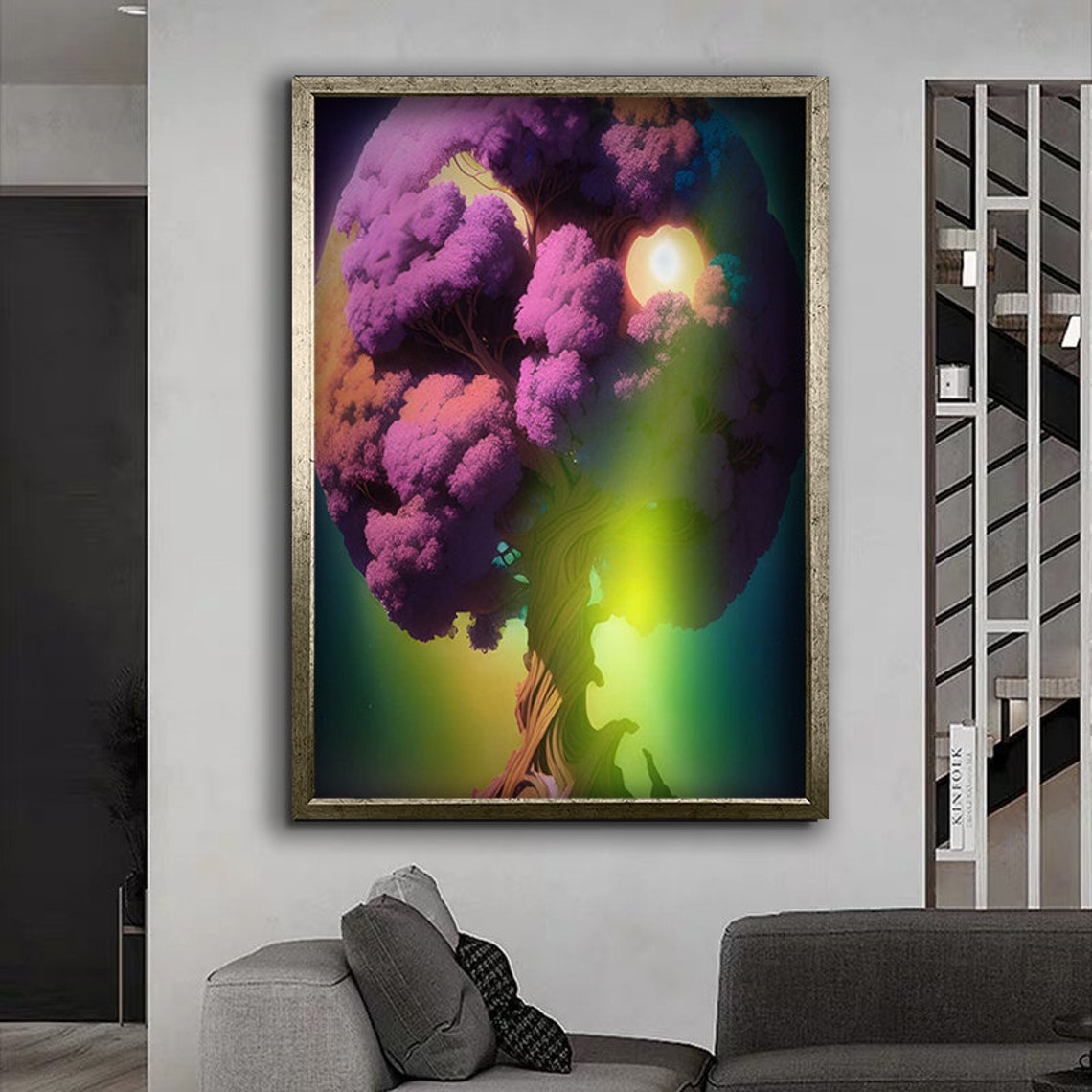 Utopian Purple Tree Glowing Sun Fantasy Surreal Landscape Poster - Image 4