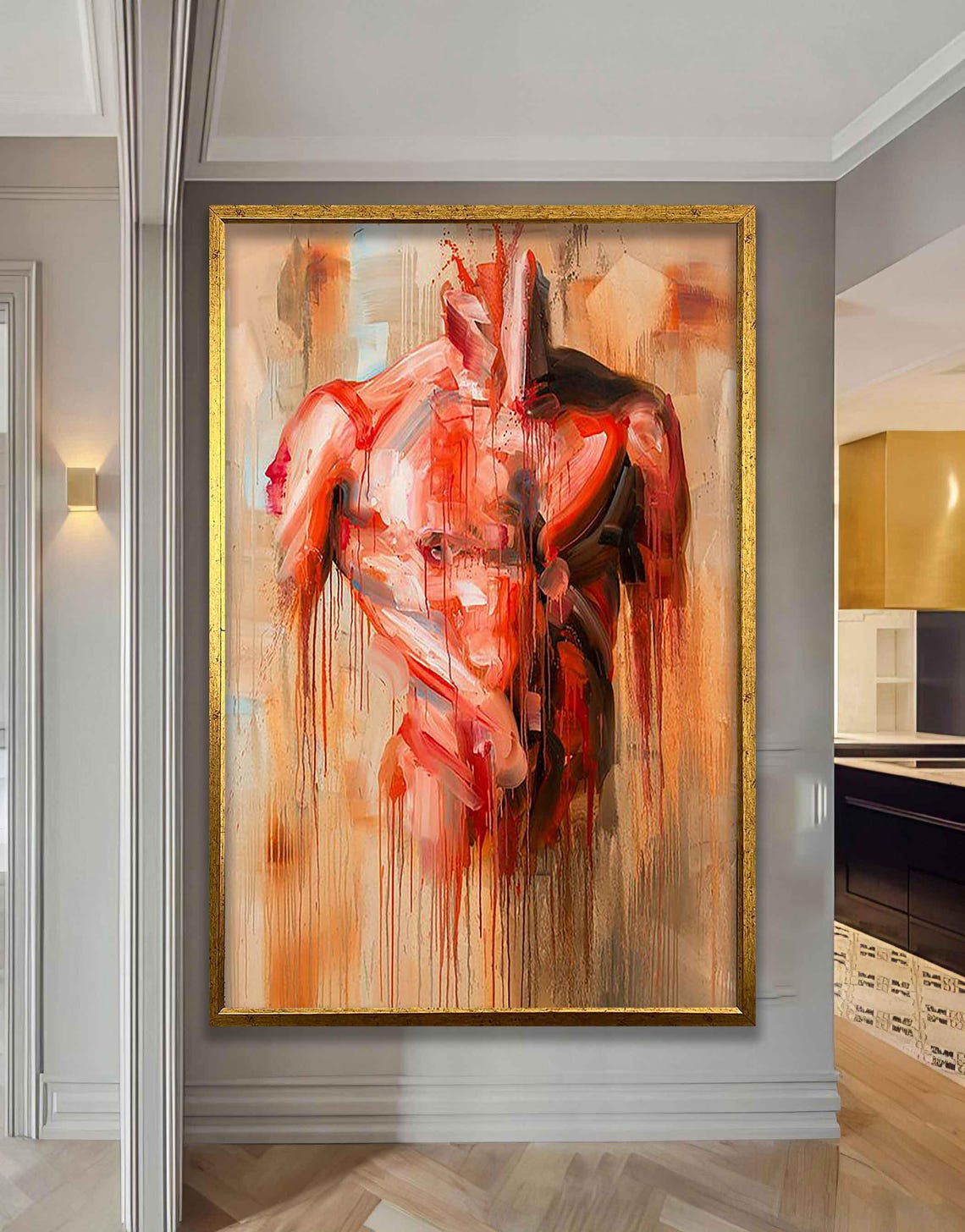 Expressive Male Torso Abstract Red Figurative Modern Art Poster - Image 3