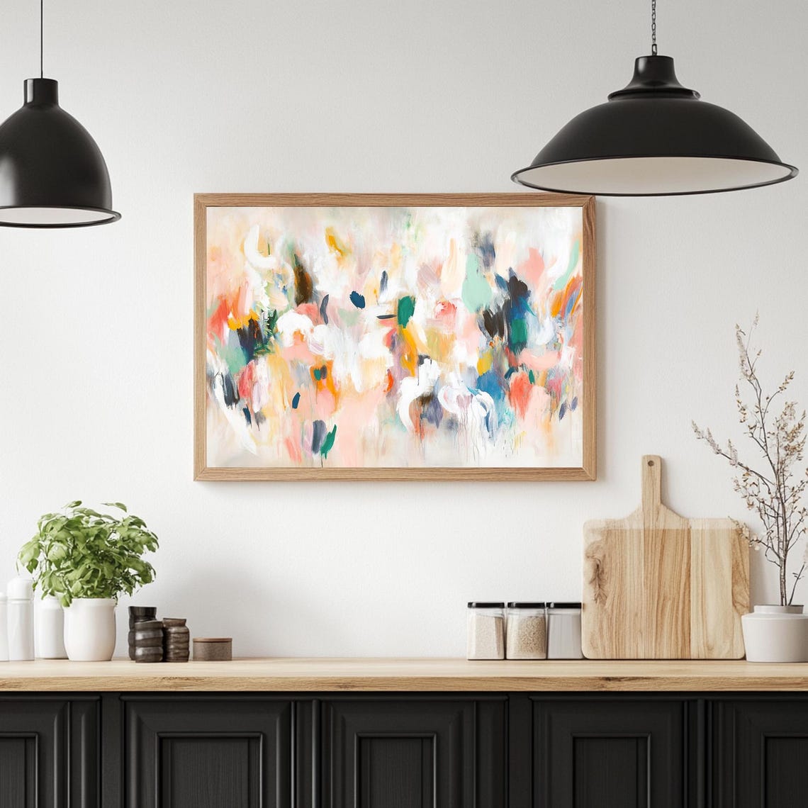 Horizontal Wall Art Print Abstract Soft Neutral Tones Art Print Large Brush Strokes Natural Wall Art Pinks Blues Greens And Cream - Image 4