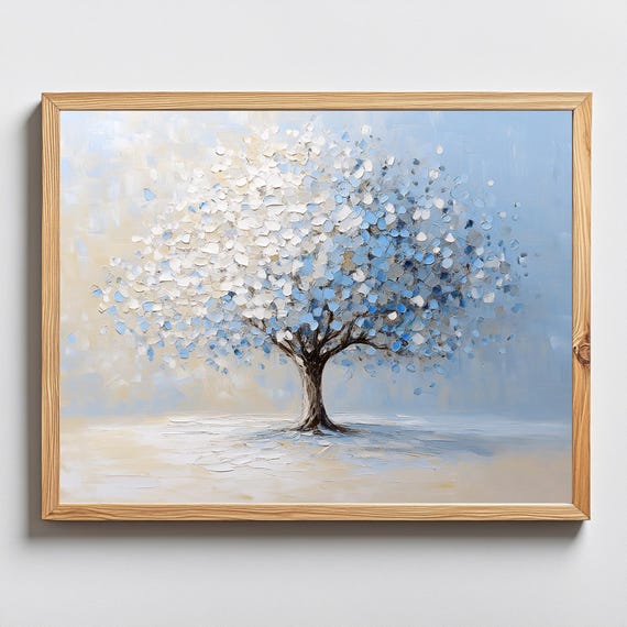 Light Blue Abstract Tree Art Print Textured Horizontal Wall Art Abstract Living Room Decor Light Blue Home Decor Wall Art