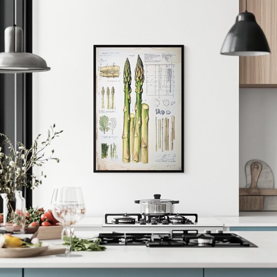 Asparagus Print Veggie Print Veg Prints Kitchen Vegetables Food Illustrations Home Decor Vegetables Art Vegetable Wall Art Gift Idea