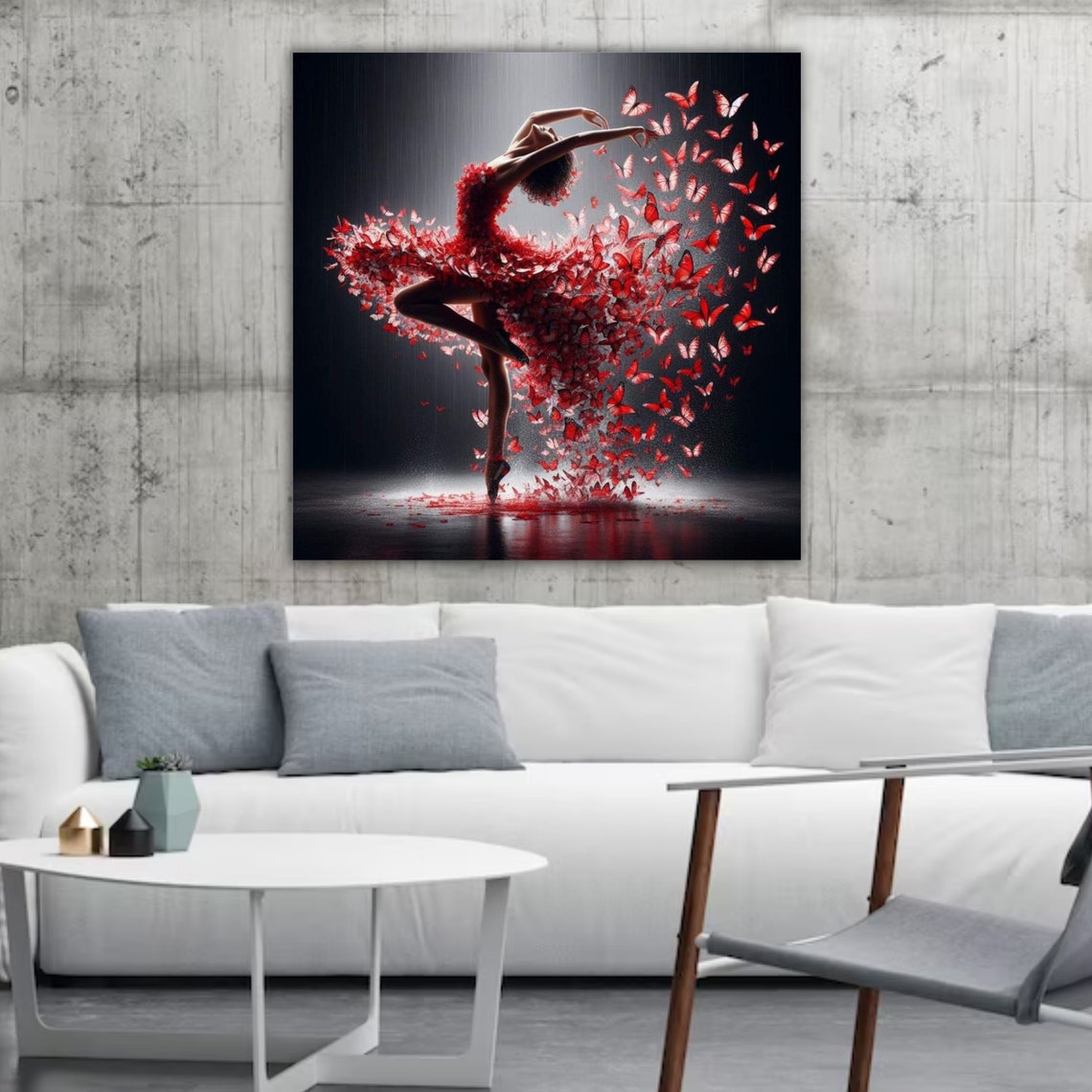 Ballerina Red Butterfly Dress Arabesque Spotlight Dance Wall Art - Image 5