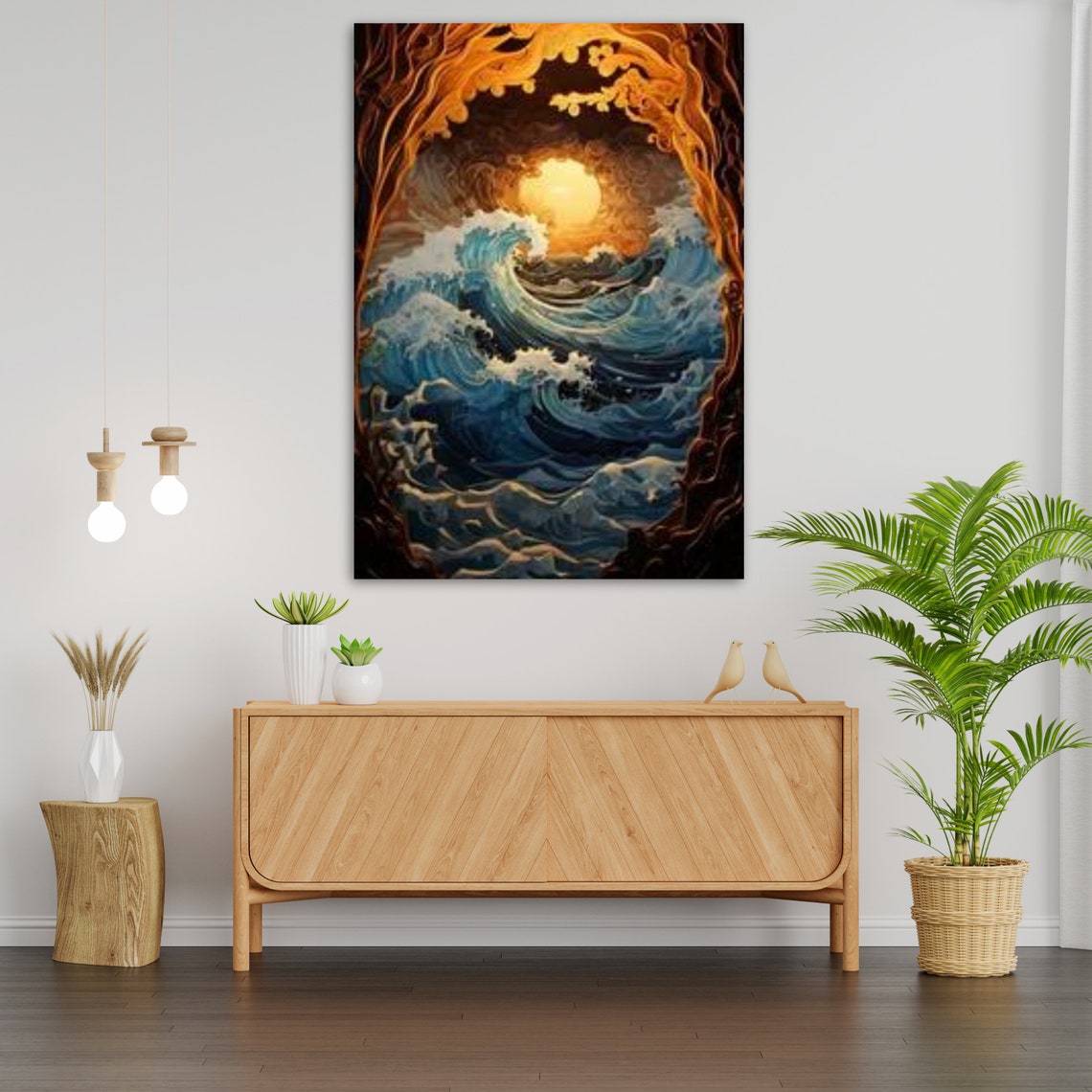 Surreal Ocean Wave Sunset Through Ancient Hollow Tree Art Print - Image 3