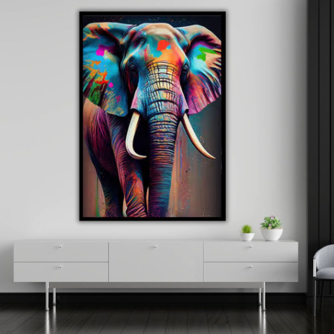 Vibrant Rainbow Paint Elephant Portrait Colorful Majestic Animal Wall Art - Image 4