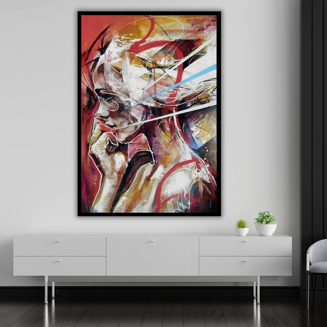 Abstract Woman Profile Bold Red White Dynamic Expressive Portrait Art Print - Image 5