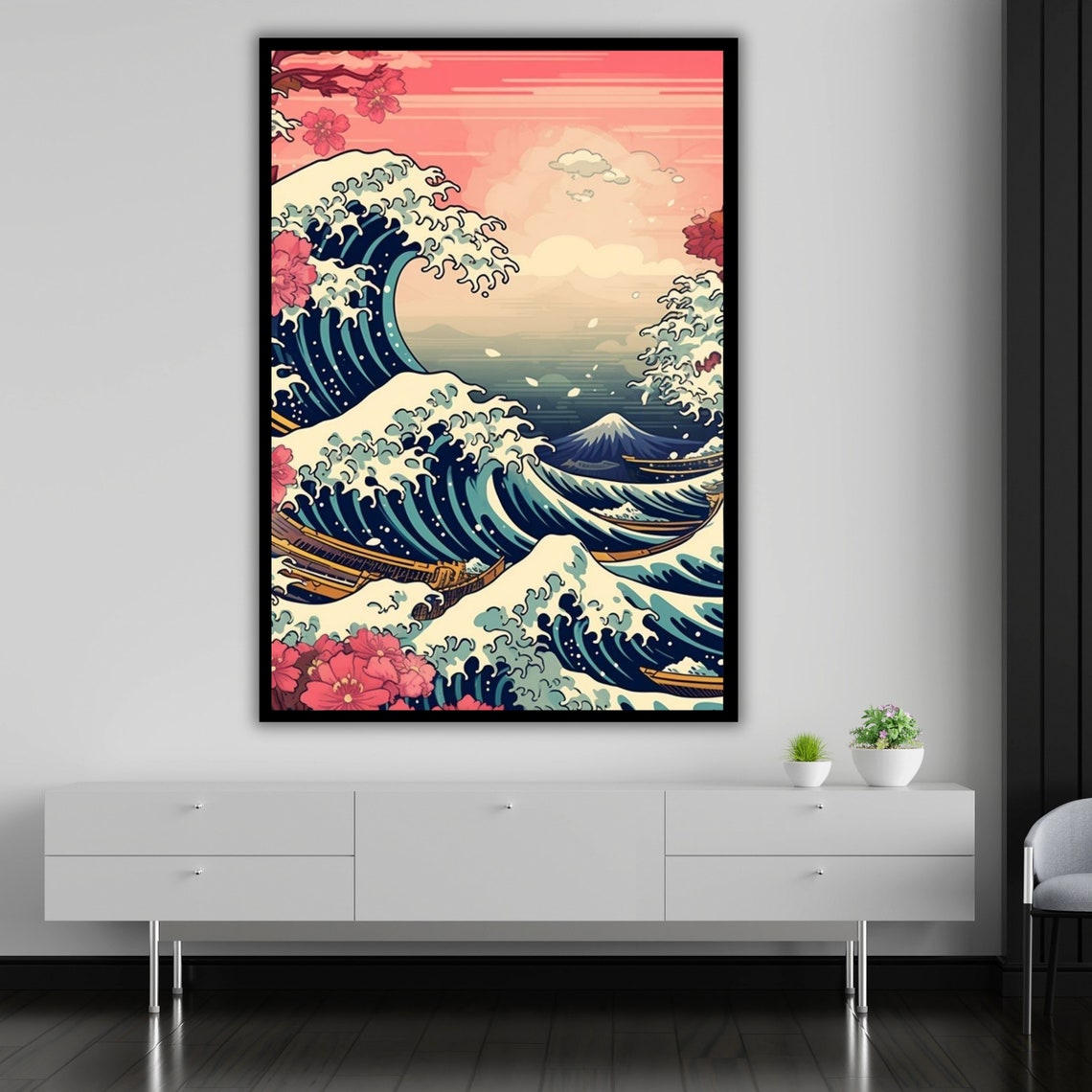 Great Wave Off Kanagawa Ukiyo E Mount Fuji Cherry Blossom Art Print - Image 5