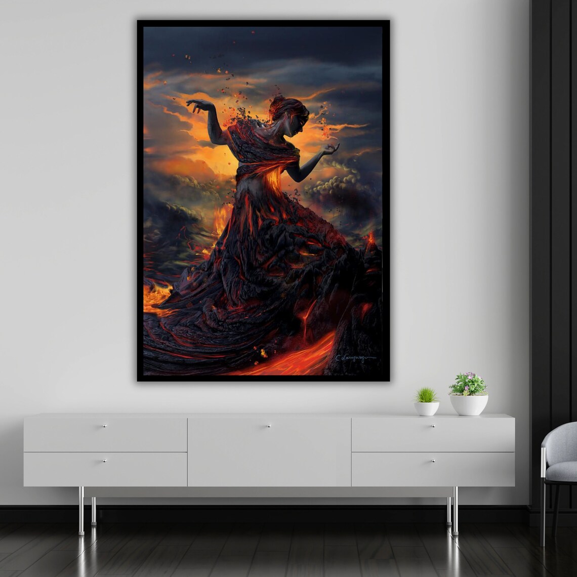 Volcano Woman Made Of Lava Dancing At Sunset Dramatic Fantasy Art Poster - Image 4
