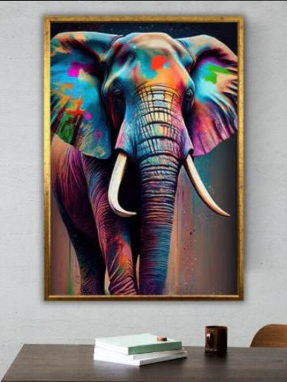 Vibrant Rainbow Paint Elephant Portrait Colorful Majestic Animal Wall Art