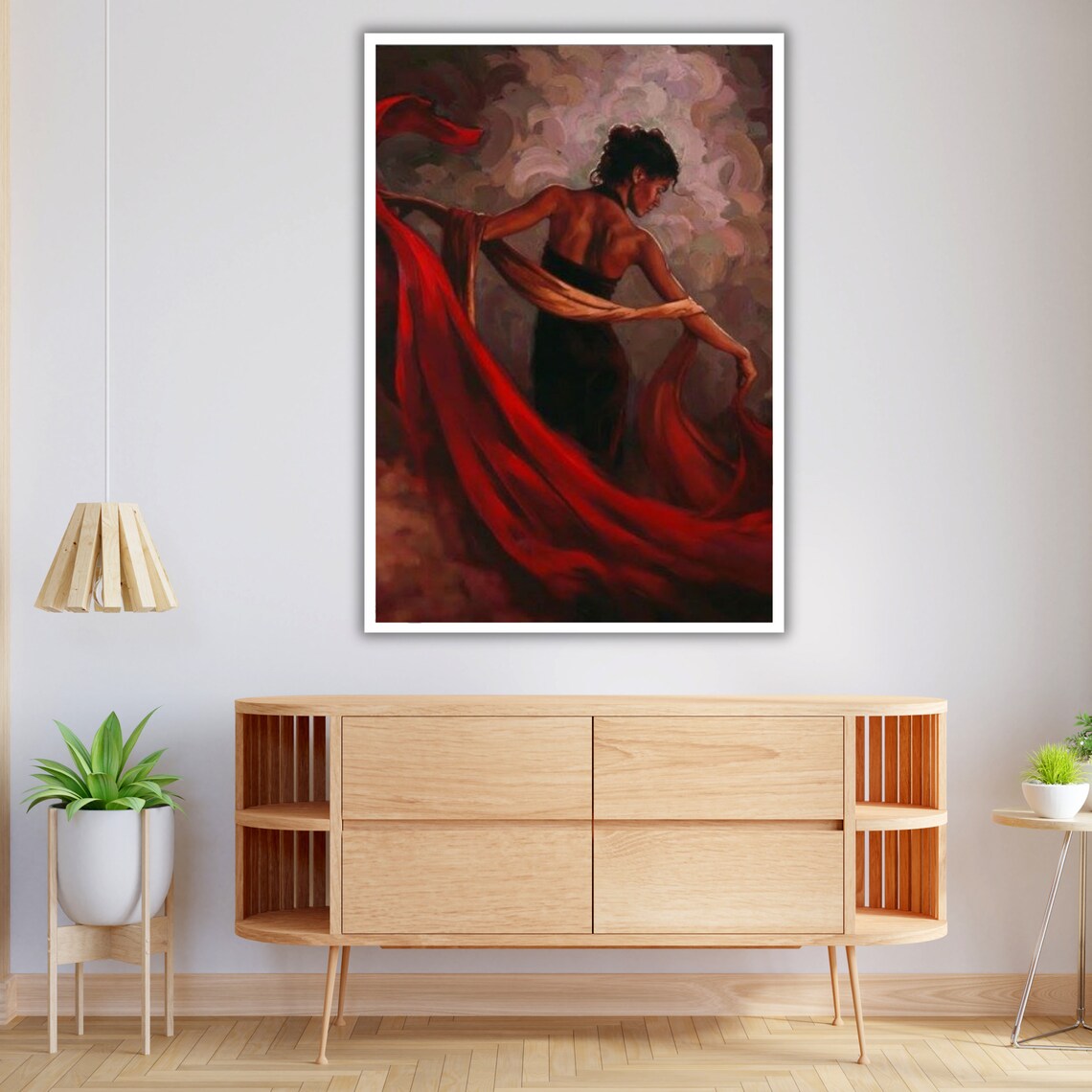 Woman Black Dress Flowing Red Fabric Dramatic Painterly Dance Art Print Poster - Image 3