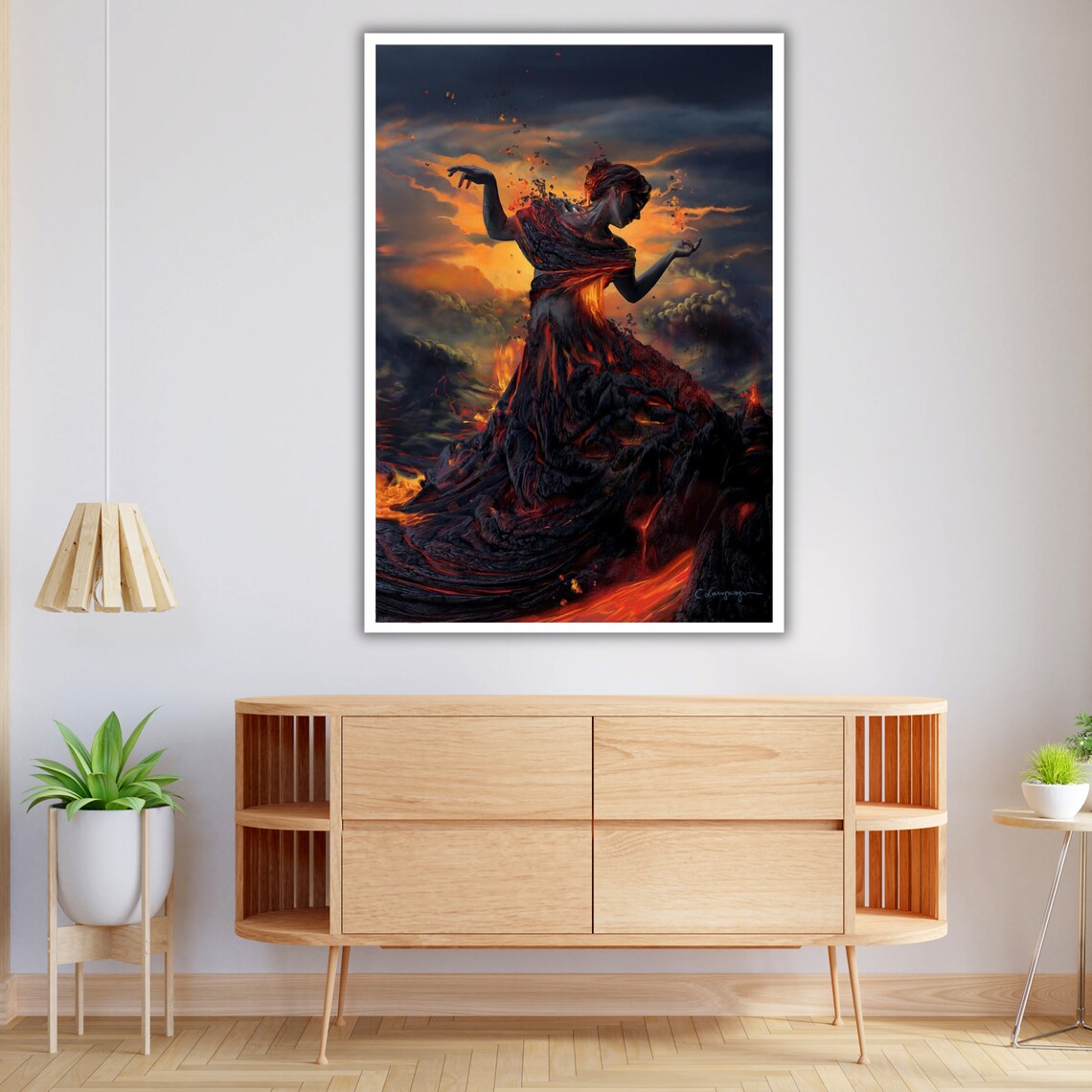 Volcano Woman Made Of Lava Dancing At Sunset Dramatic Fantasy Art Poster - Image 3