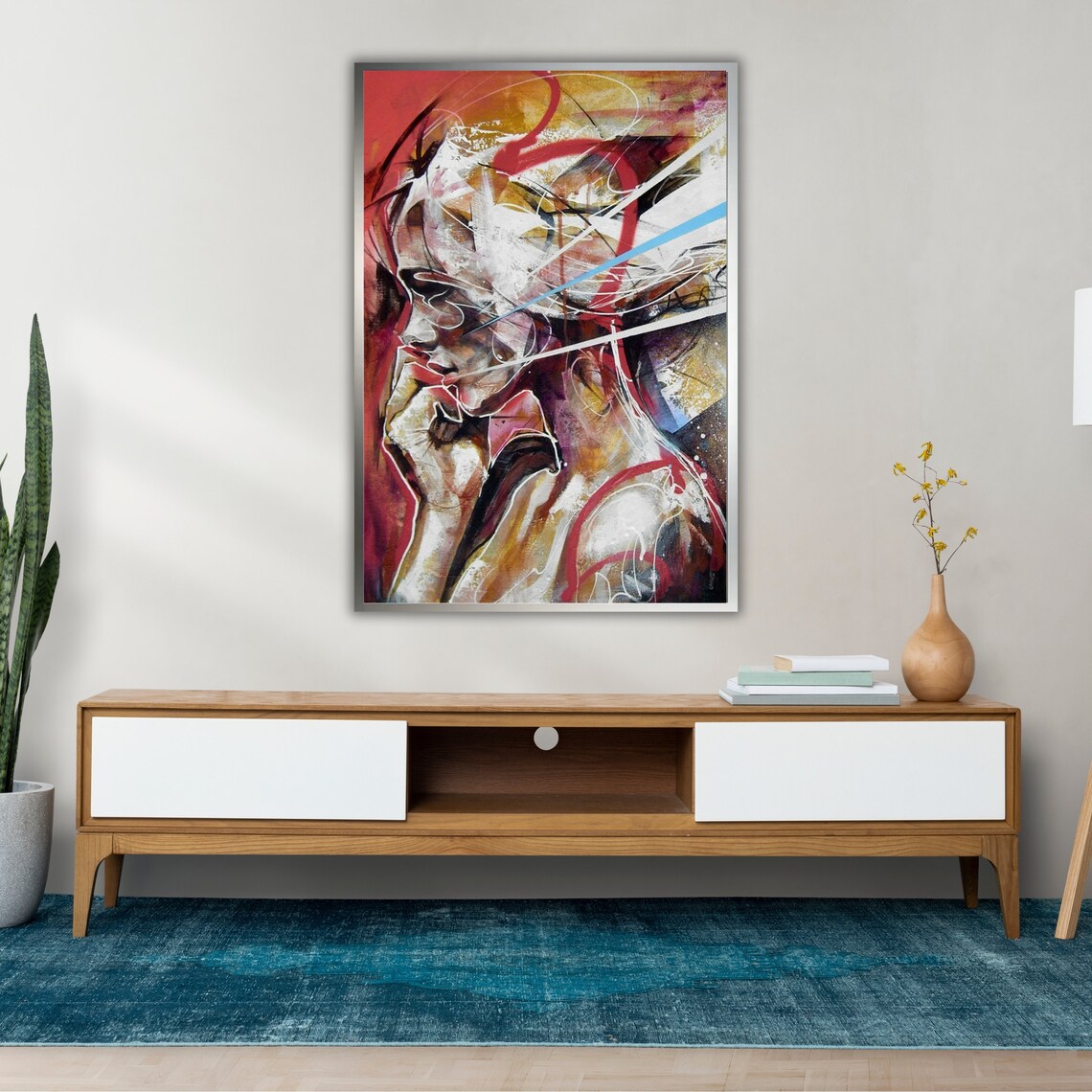 Abstract Woman Profile Bold Red White Dynamic Expressive Portrait Art Print - Image 2