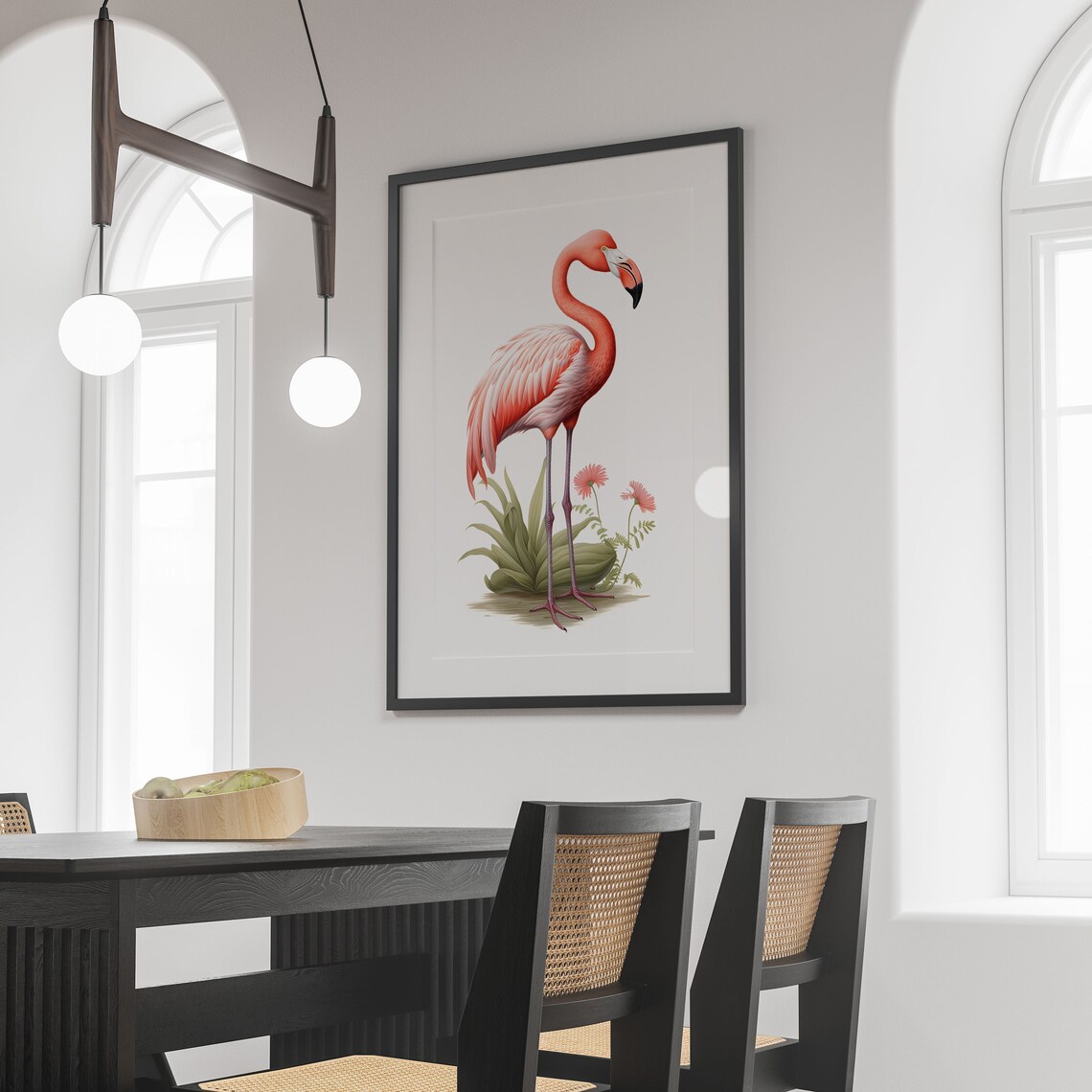 Flamingo Botanical Guide Bird Poster Print - Image 2