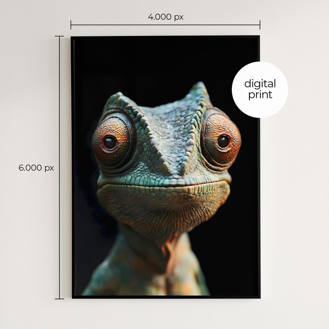Chameleon Close Up Funny Expression Green Reptile Portrait Wall Print - Image 2