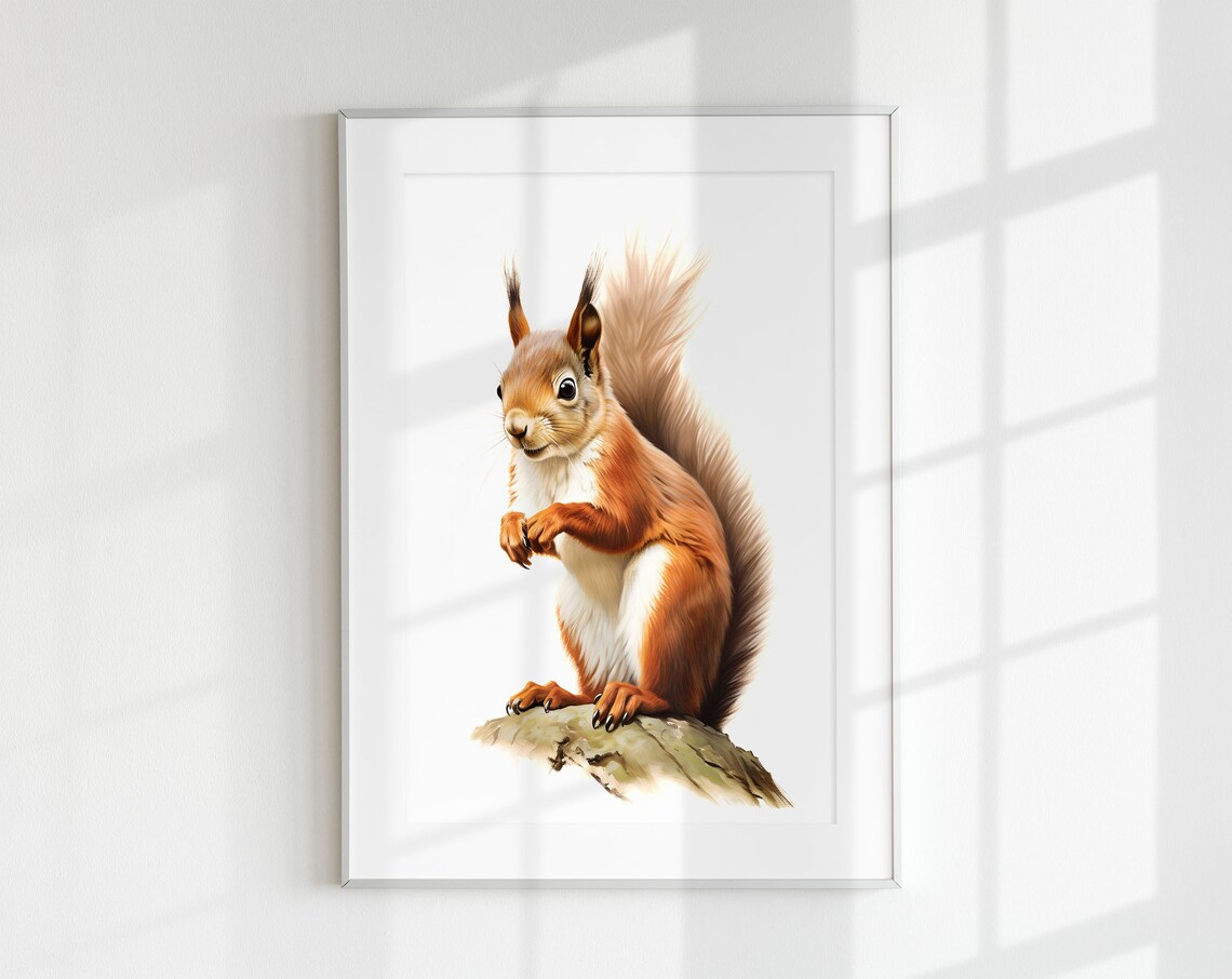Red Squirrel Minimal Poster, Wildlife Botanical Art