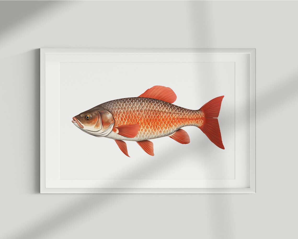 Vintage Carp Fish Lithograph, Fishing Wall Art Print