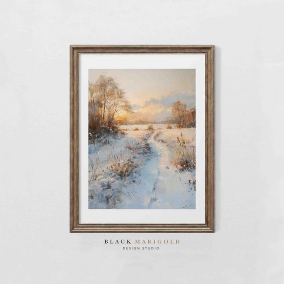 Sunlit Snow Vintage Oil Painting Wall Art