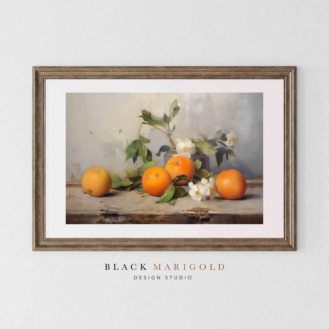 Ripe Oranges With Orange Blossoms Still Life Vintage Art Poster - Image 2