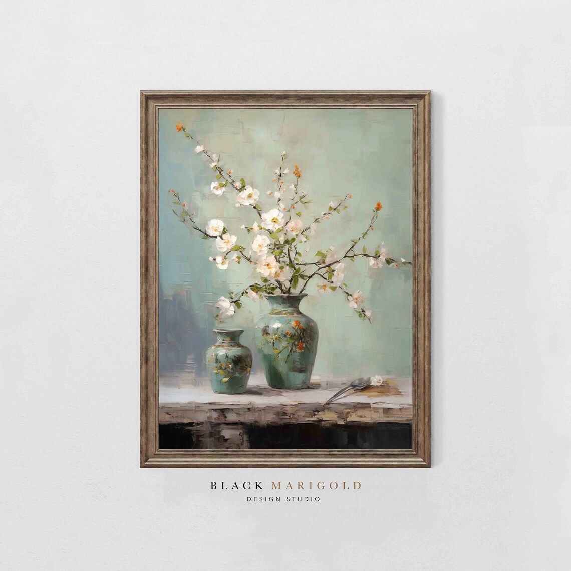 Regal Japanese Vases Vintage Oil Painting Print