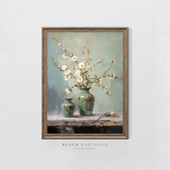 Regal Japanese Vases Vintage Oil Painting Print