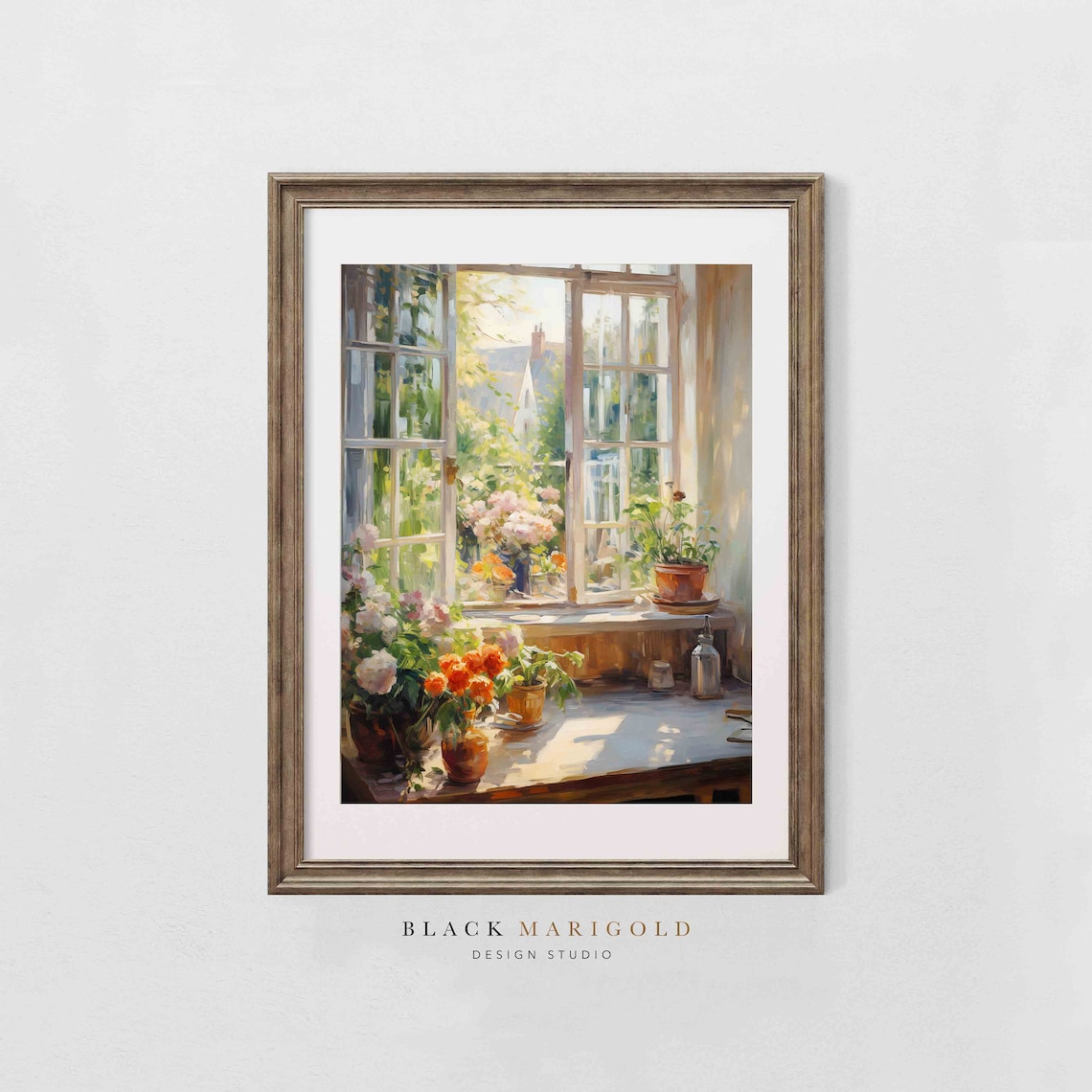 Window Garden Vintage Oil Painting Art Print - Image 2