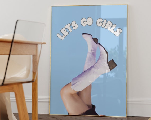 Lets Go Girls Disco Cowgirl Boots Bar Cart Art Printpreppy Postersgirly Wall Artteen Girl Room Decorrodeo Howdy Disco Wall Artdorm Art