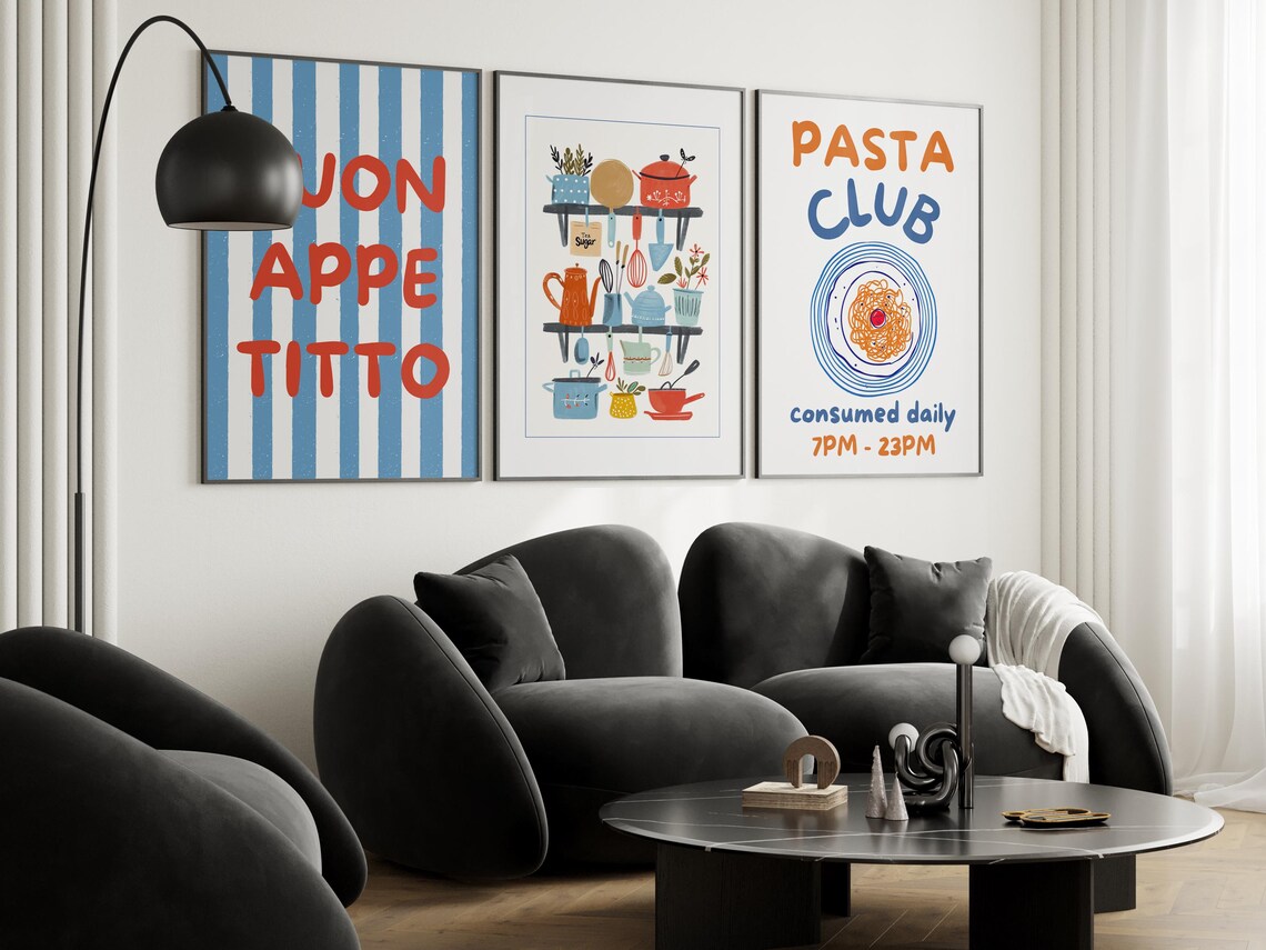 Trendy Pasta Club Retro Kitchen Art Print - Image 3