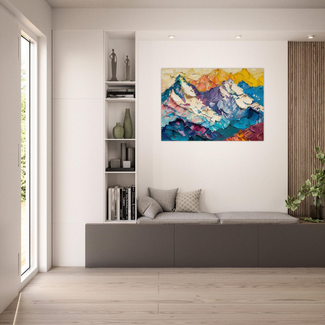 Abstract Mountain Panorama Bright Colors Premium Poster Impasto Style Home Decoration Mountains Premium Paper - Image 2