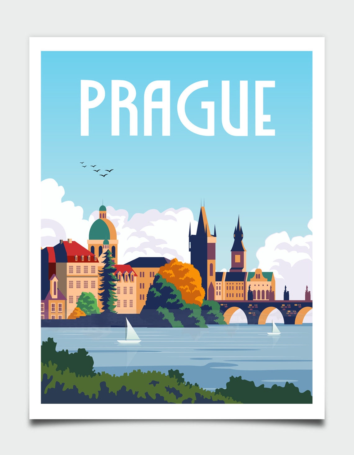 Prague Old Town Gothic Spires River Bridge Vintage Travel Poster - Image 4