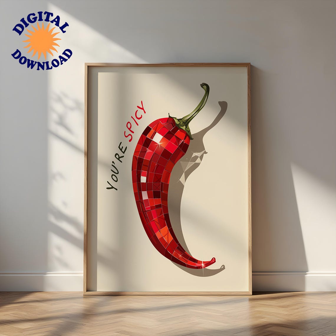 Disco Ball Chilli Pepper You are Spicy Retro Fun Kitchen Art Poster