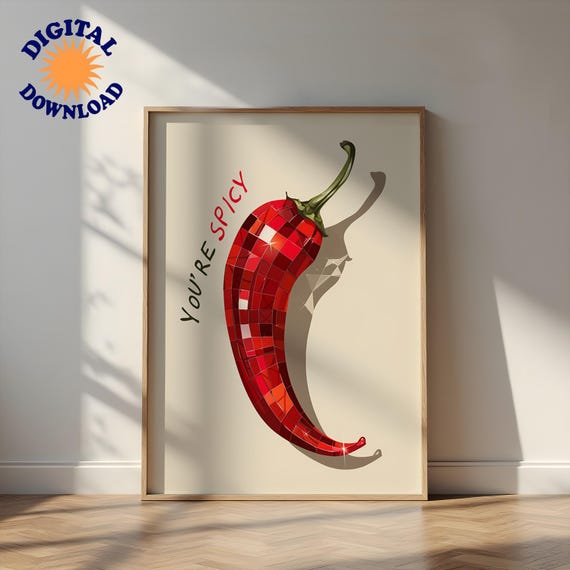 Disco Ball Chilli Pepper Print Spicy Kitchen Wall Art
