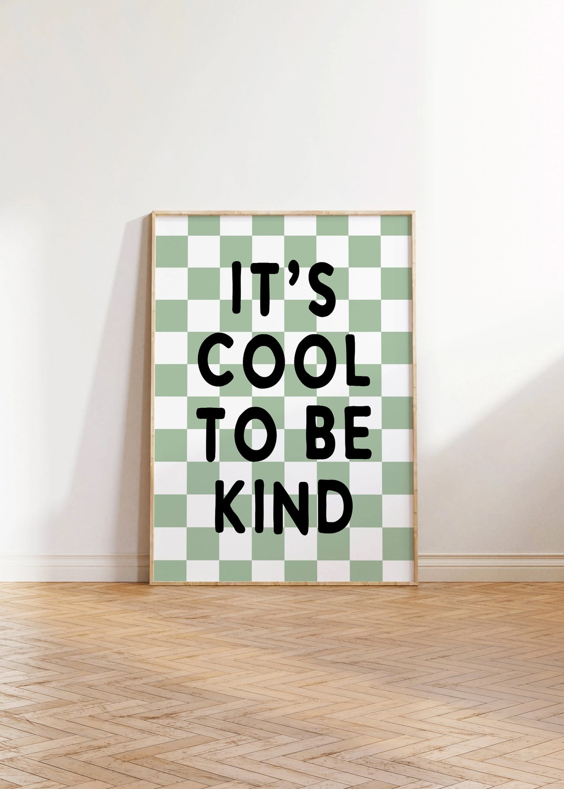 Its Cool To Be Kind Quote Kids Room Green Checkerboard Poster - Image 2
