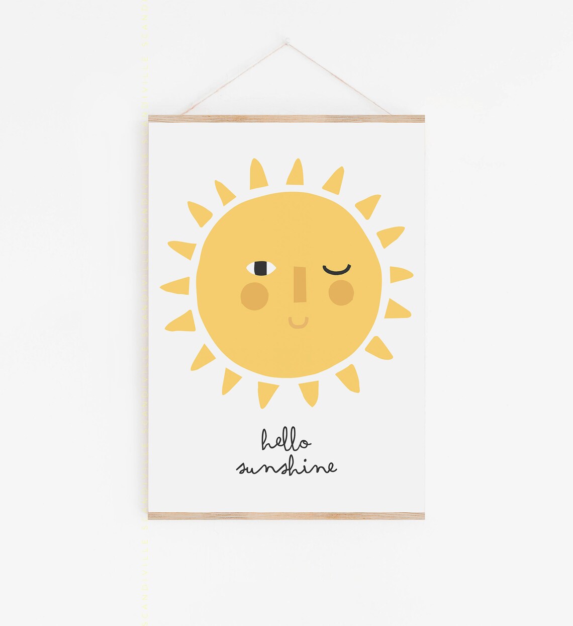 Hello Sunshine Smiling Sun Face Yellow Nursery Kids Wall Art