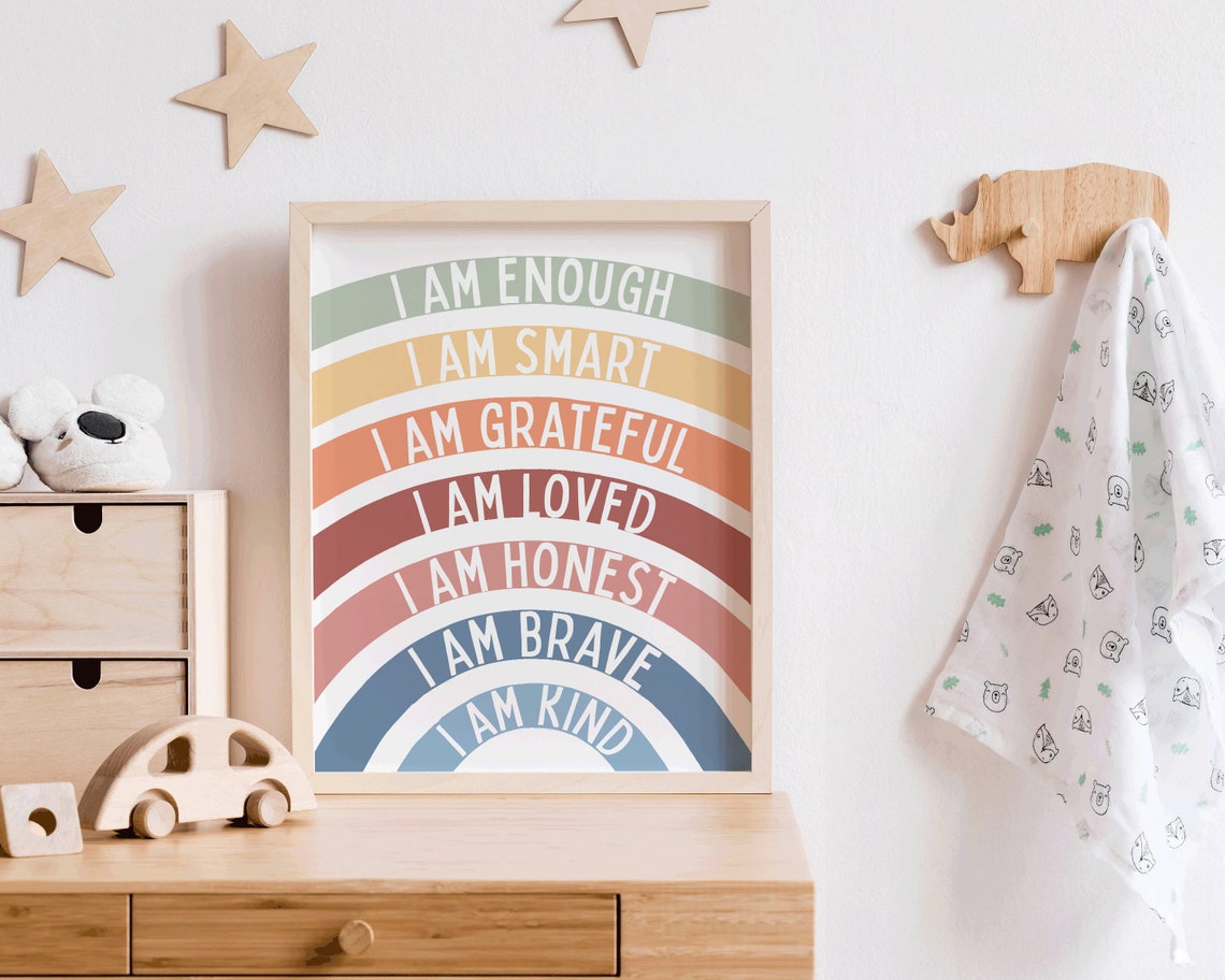 Daily I Am Enough Rainbow Affirmation Poster For Kids Room Decor - Image 2