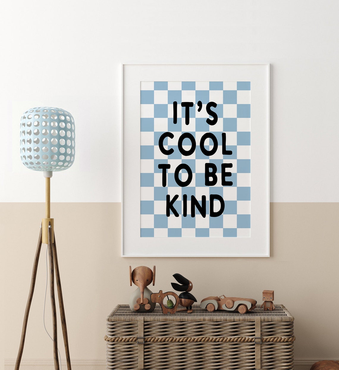 It Is Cool To Be Kind Blue Checkerboard Kids Poster Room Decor - Image 4