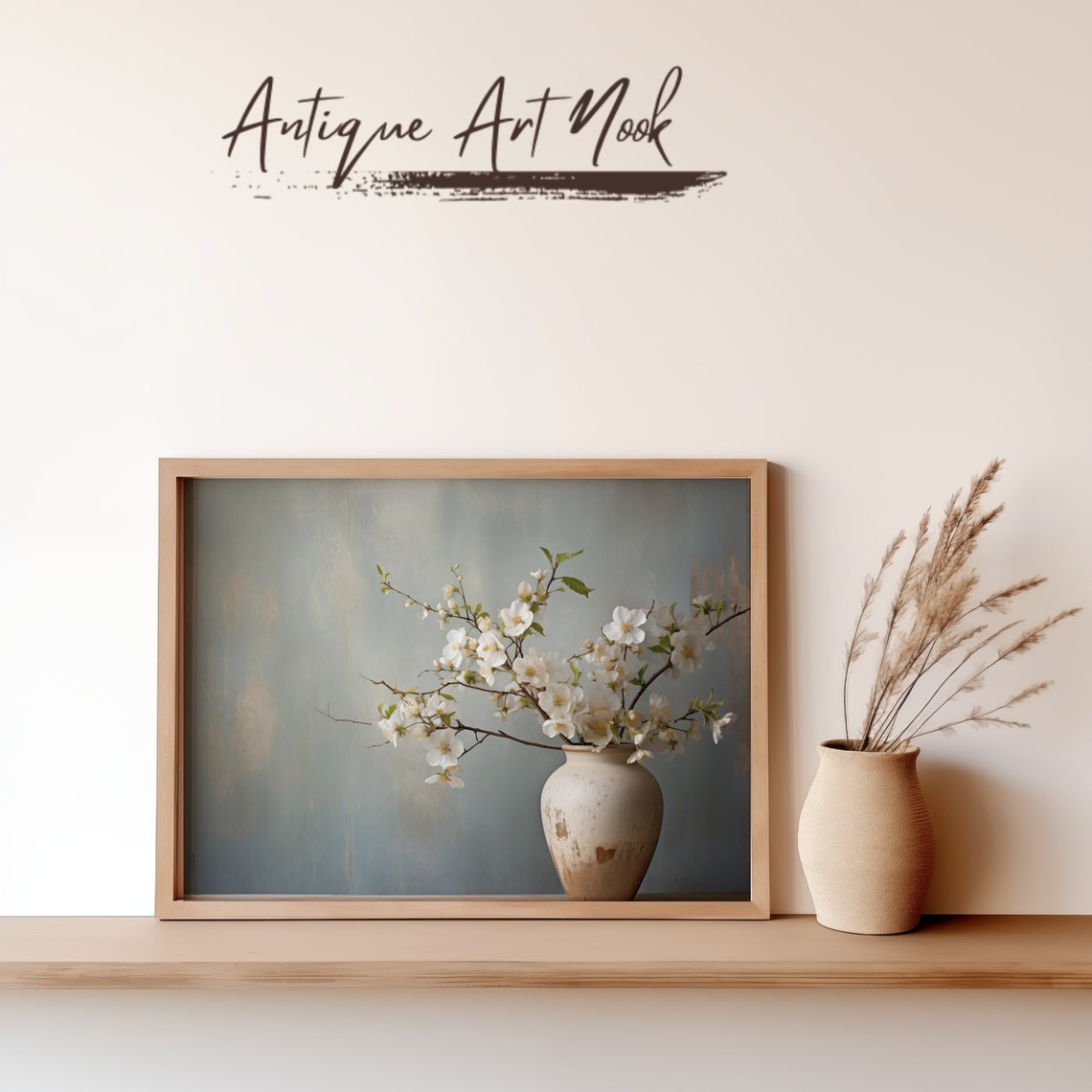 White Flowers In Vase Oil Painting Antique Flowers Print Vintage Still Life Painting Antique Wall Art Decor - Image 2