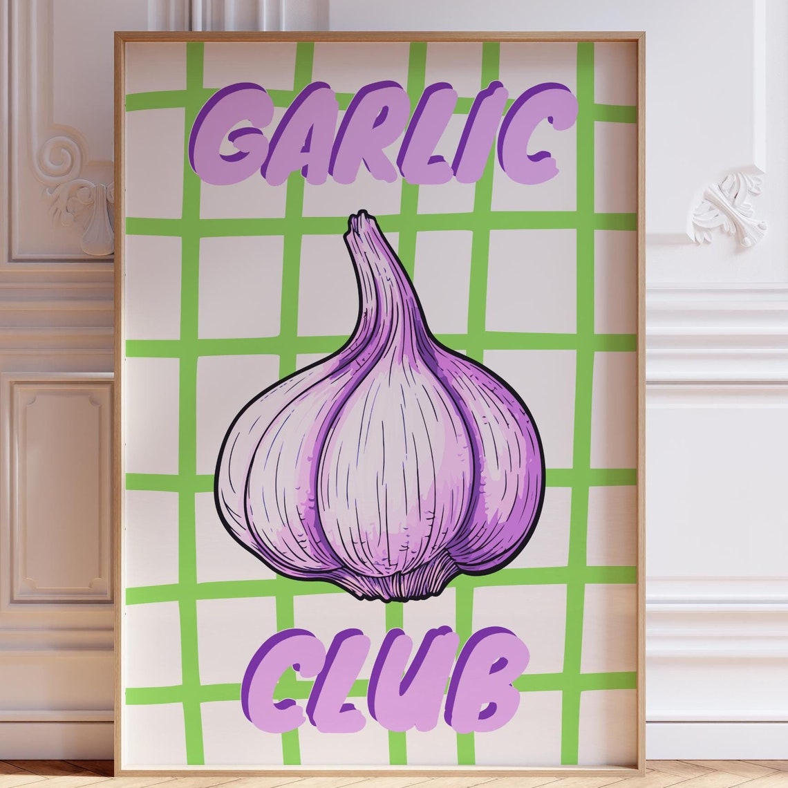 Garlic Club Purple Retro Kitchen Garlic Food Typography Poster