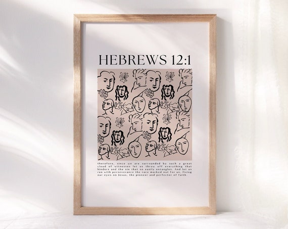 Hebrews 121 Cloud Of Witnesses Scripture Art Print Christian Aesthetic Art Print Christian Quote