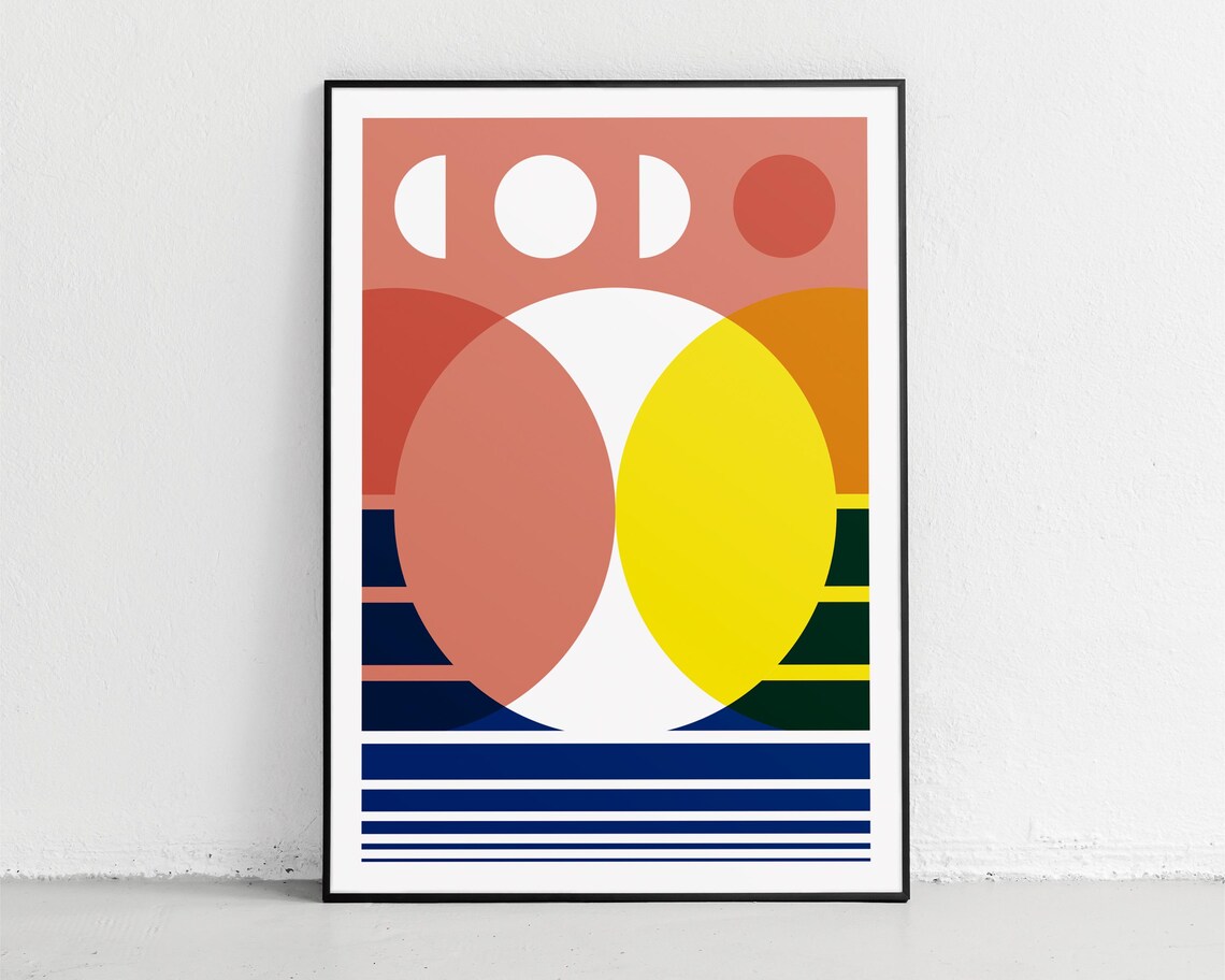 Abstract Geometric Moon Phases Sunset Colorful Modern Art Poster