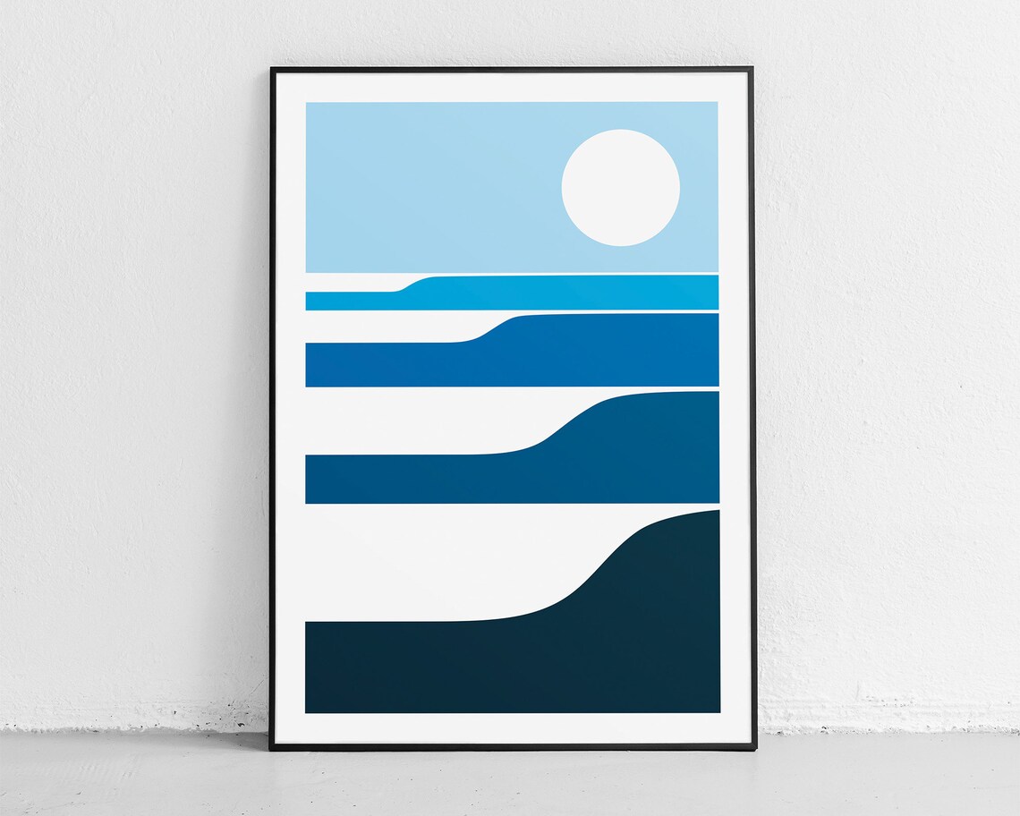 Sunrise Waves Poster, Modern Minimalist Surf Art Print