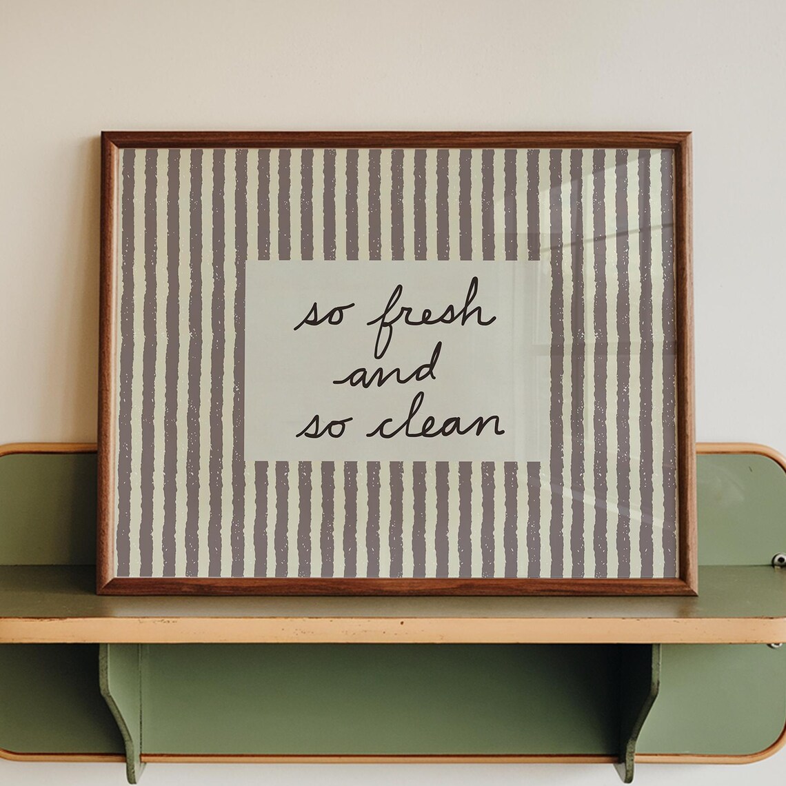 So Fresh And So Clean Retro Neutral Striped Bathroom Wall Poster