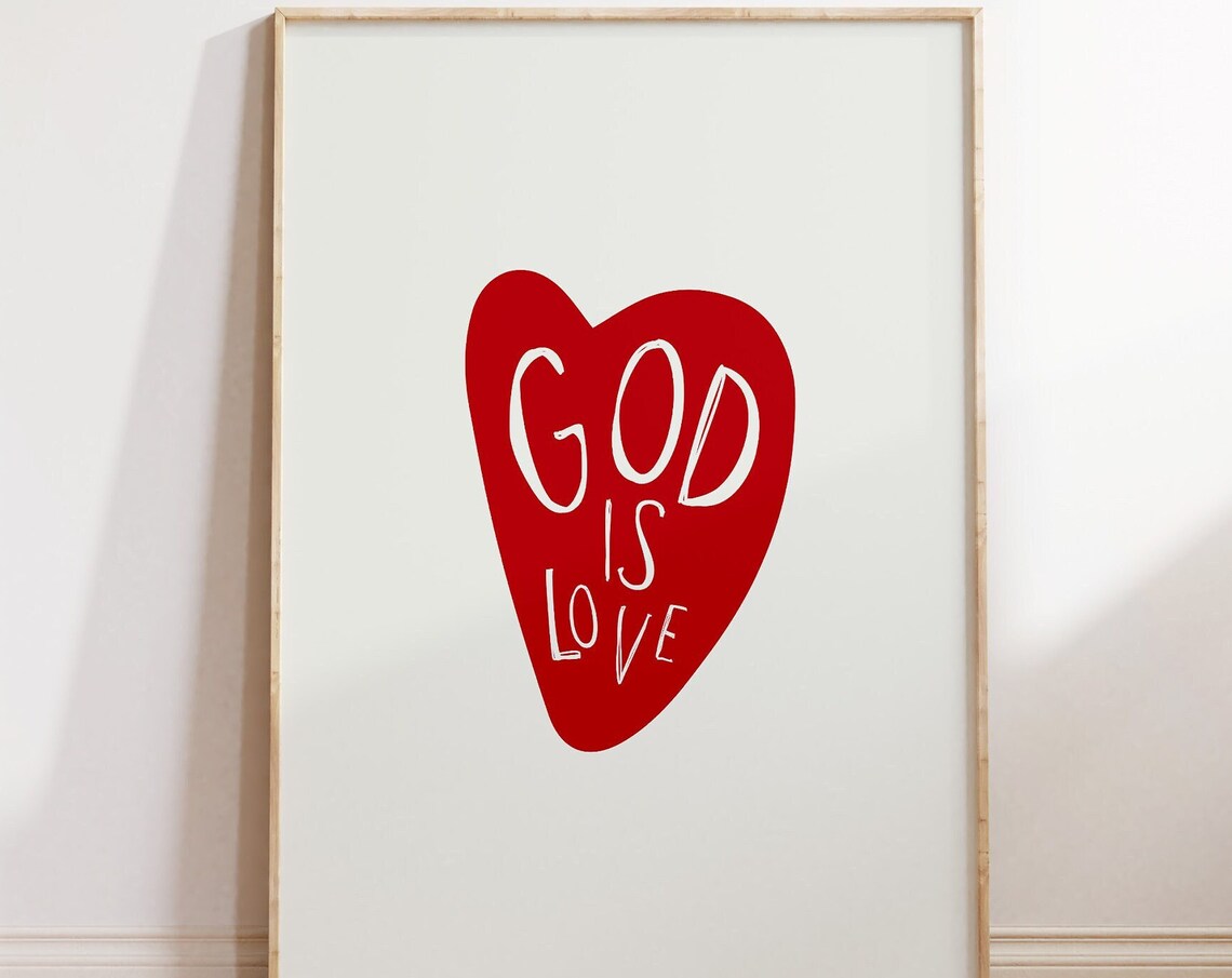God Is Love Minimalist Heart Christian Art Print