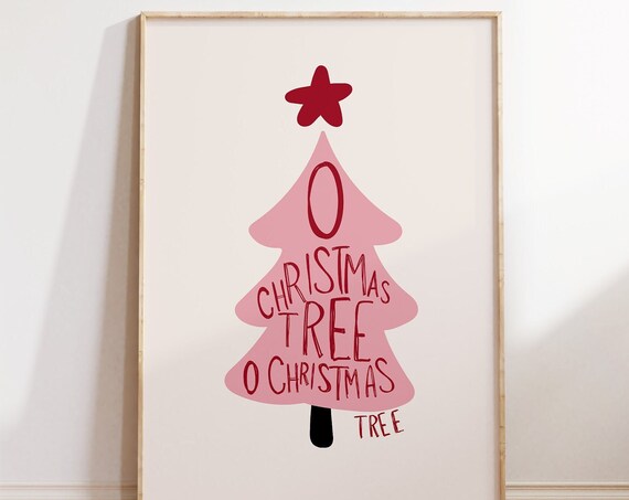 Pink Christmas Tree Print Girly Holiday Decor Modern Christmas Wall Art Cute Festive Poster Feminine Art Print 1 Print
